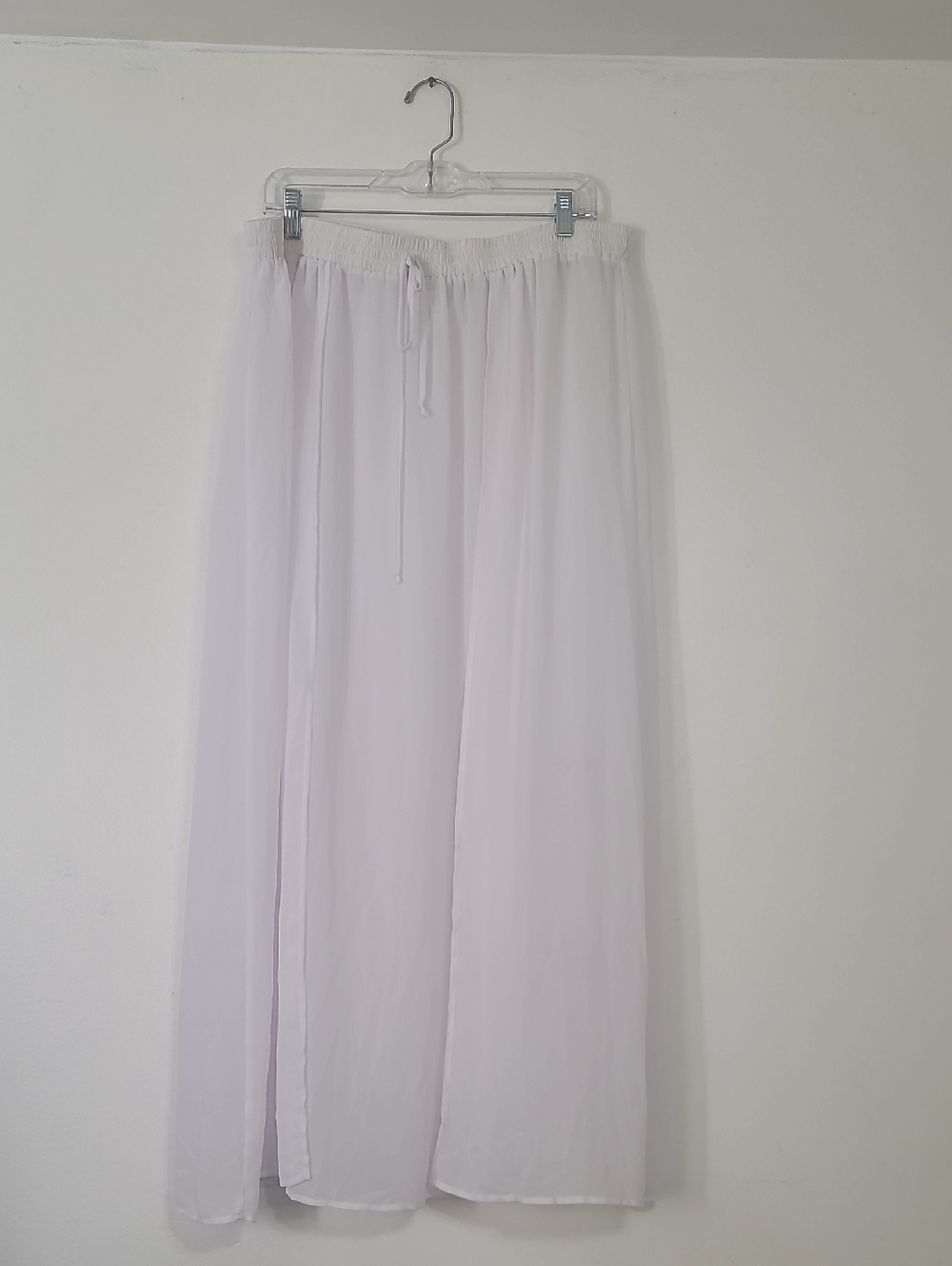 White Maxi Skirt With Drawstring Waist And Slits